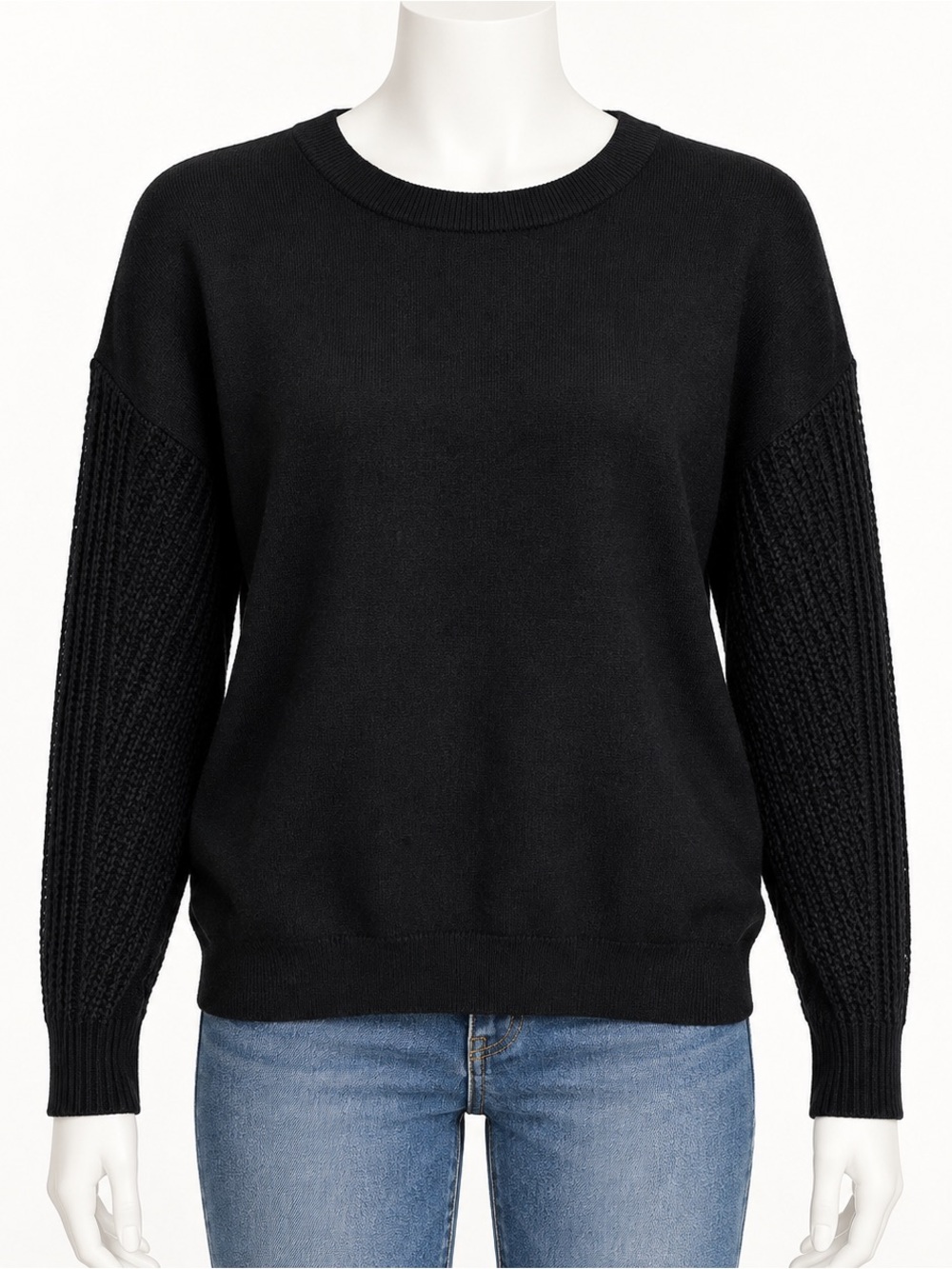 ZESICA Womenβs Black Mixed-Knit Crewneck Sweater Size Medium